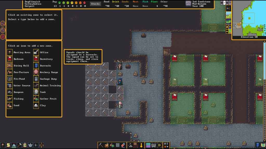 building barracks in dwarf fortress