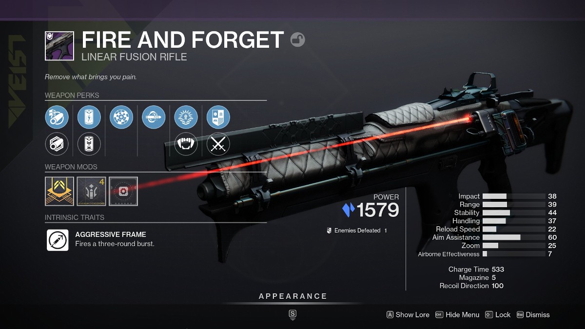 Destiny 2 Fire and Forget god roll guide and how to get - weapon in inventory.