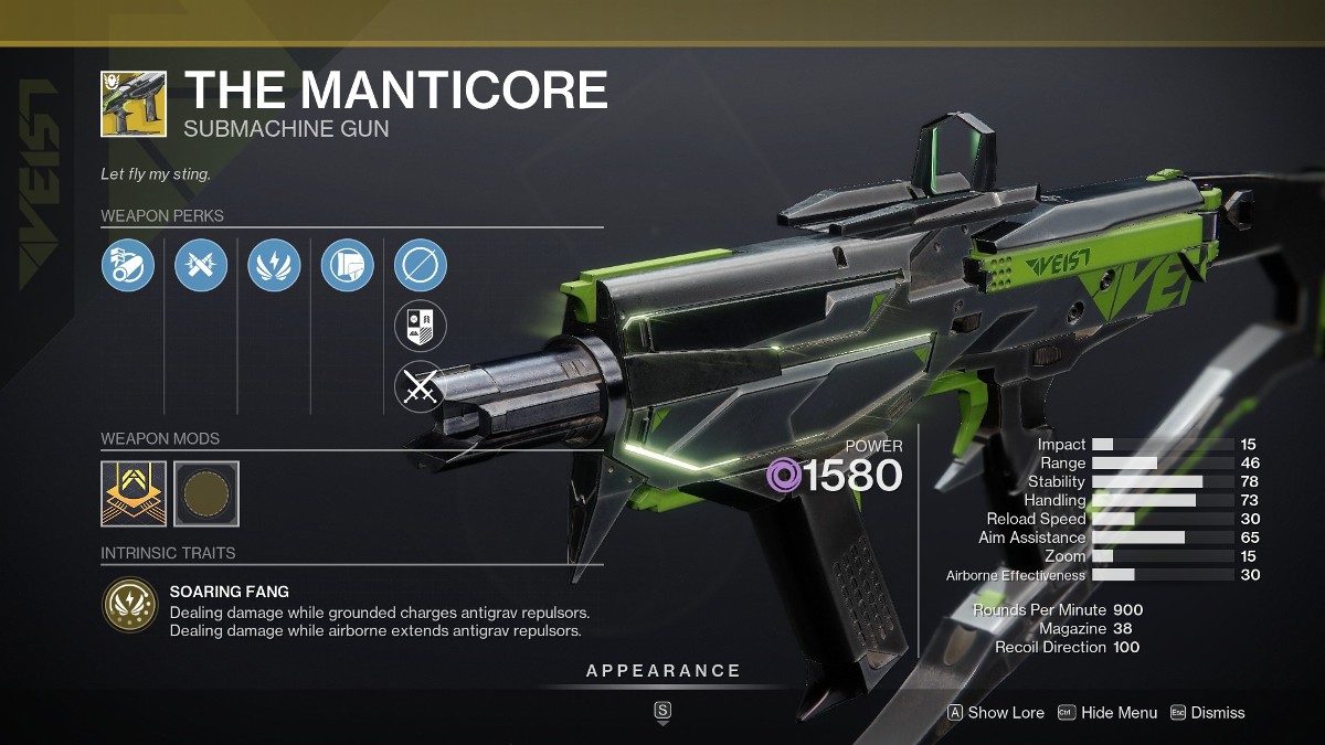 Destiny 2 How to get the Manticore - Weapon in inventory.