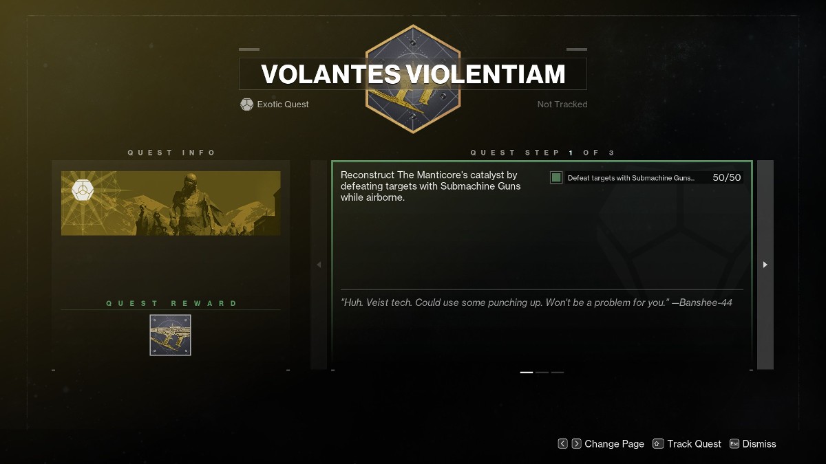 Destiny 2 how to get the Manticore Catalyst - Volantes Violentium step 1.