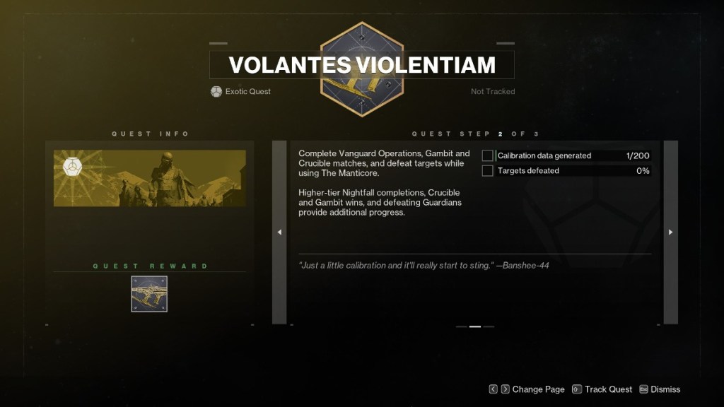 Destiny 2 How to Get the Manticore Catalyst - Volantes Violentiam step 2. 