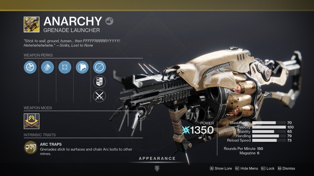 Destiny 2 Anarchy in inventory. 