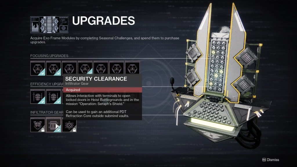Destiny 2 Infiltrator gear upgrades on seasonal upgrade tree.