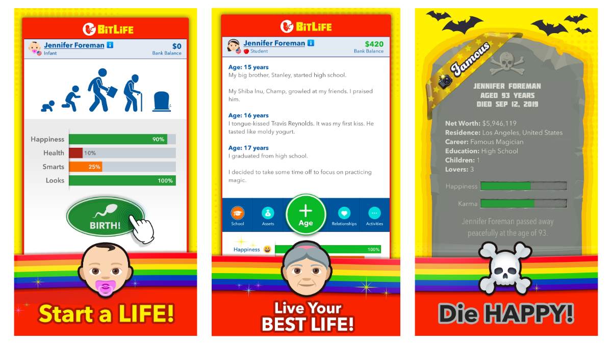 Candywriter's official screenshots of the BitLife app