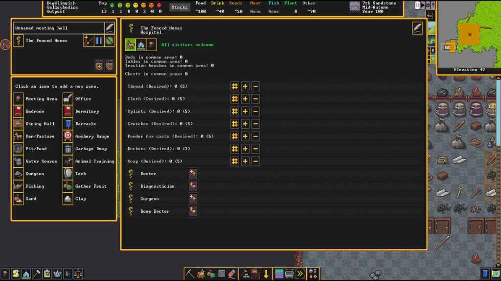 hospital needs in dwarf fortress
