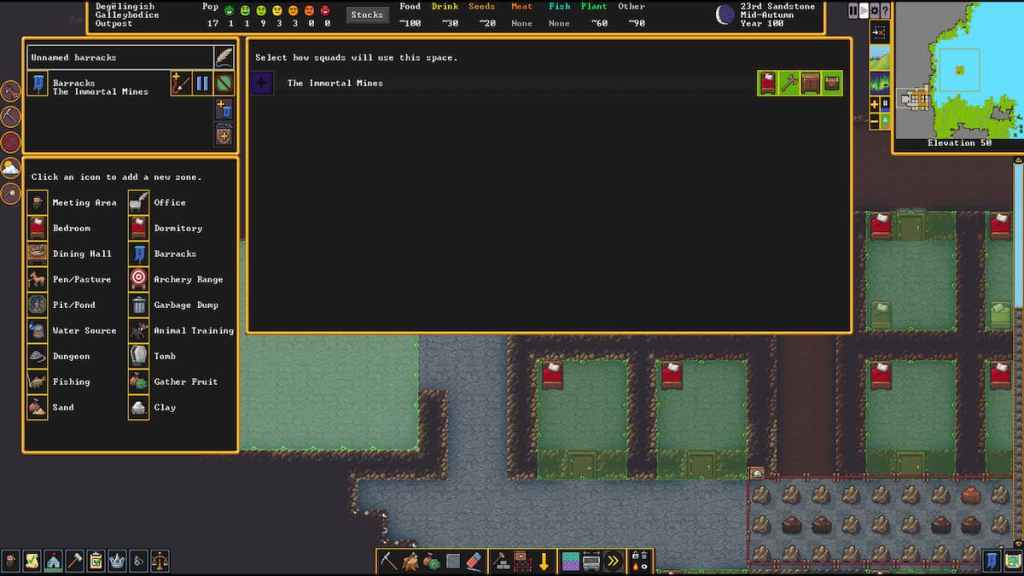 setting up barracks in dwarf fortress