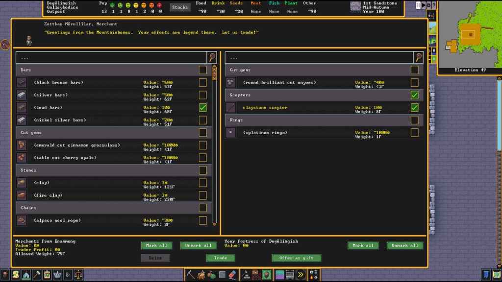 trading in dwarf fortress