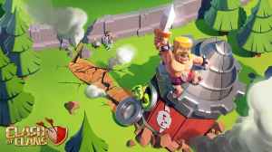 A barbarian hitting a structure in an image of Clash of Clans.