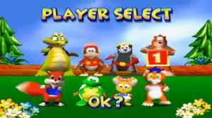 Diddy Kong Racing characters standing together in a forest setting