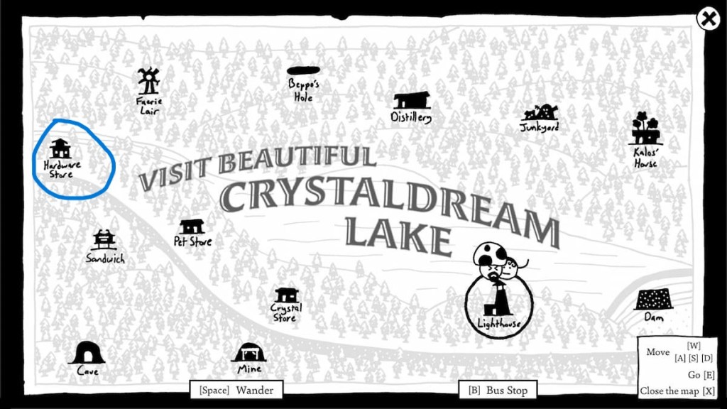 Hardware Store in the Map of Crystal Dream Lake in Shadows Over Loathing