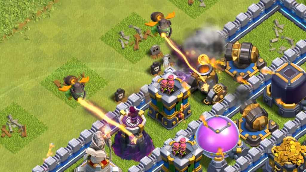 Inferno Dragon attacking wizard towers in an attack.