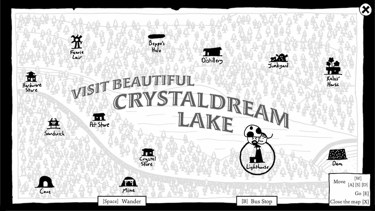 Map of Crystal Dream Lake in Shadows Over Loathing