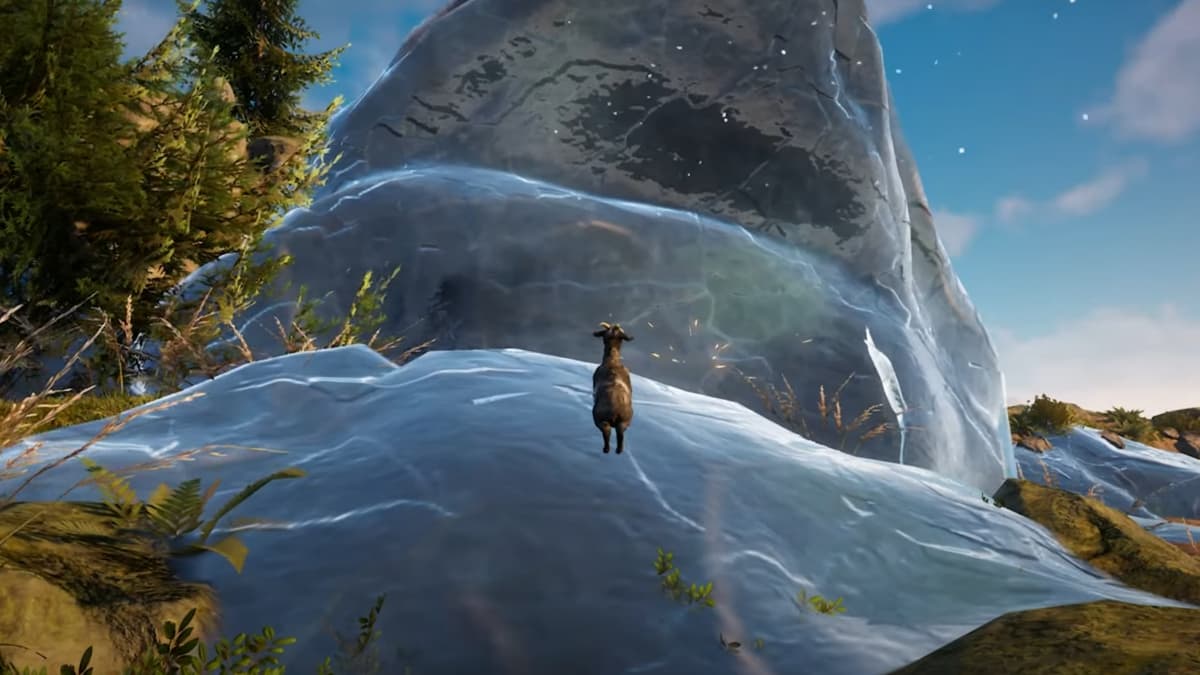 Goat hopping on ice in Goat Simulator 3