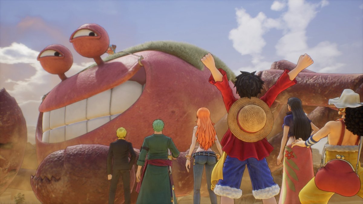 One Piece cast standing near a giant crab