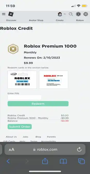 Redeem roblox Enter pin step