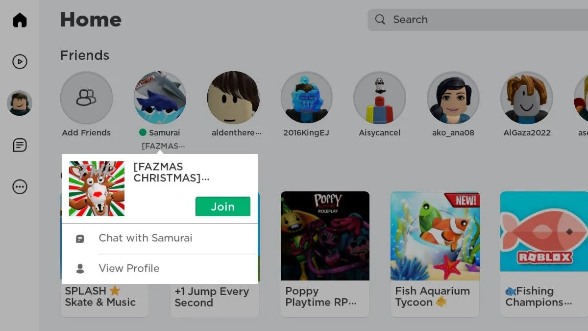 Join friends on Roblox homepage