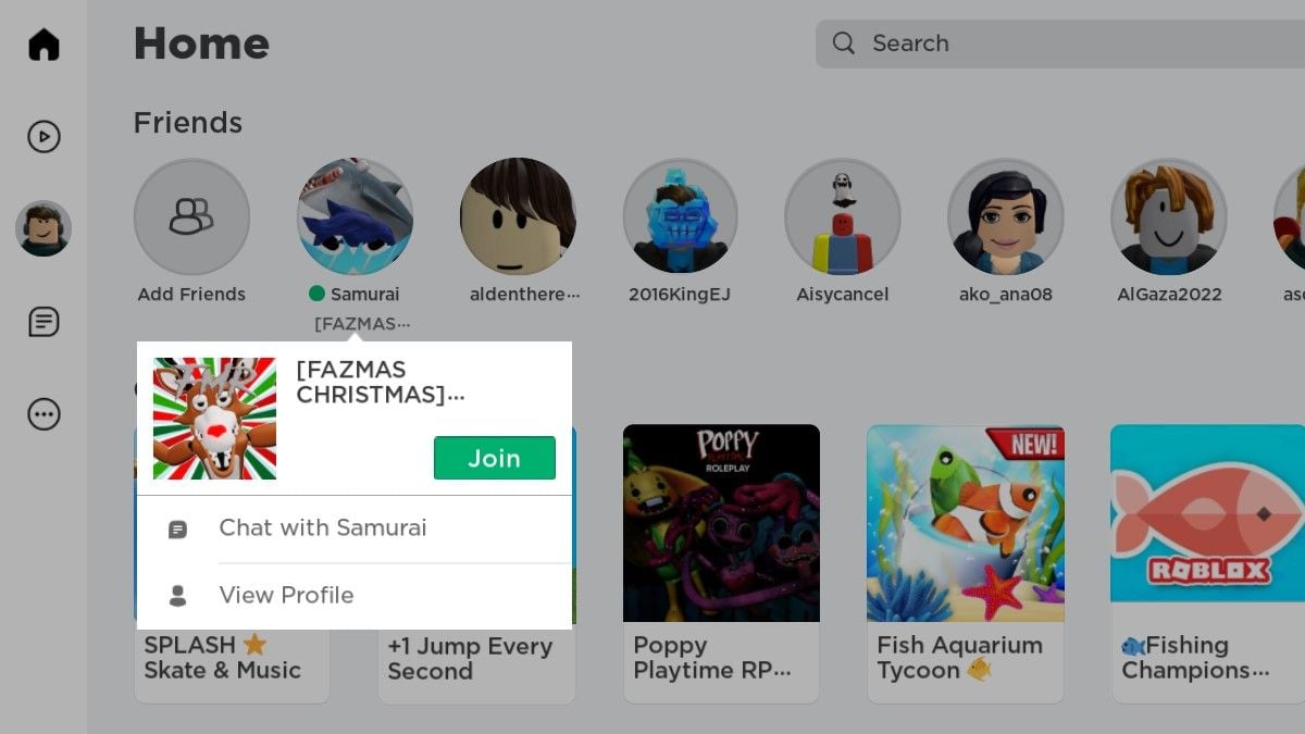 Dołącz do znajomych na stronie głównej Roblox