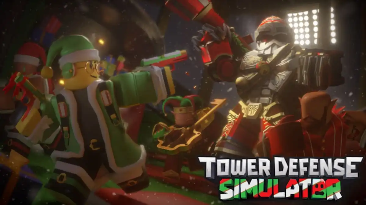 Tower Defense Simulator Cover Image with two Roblox characters in it.