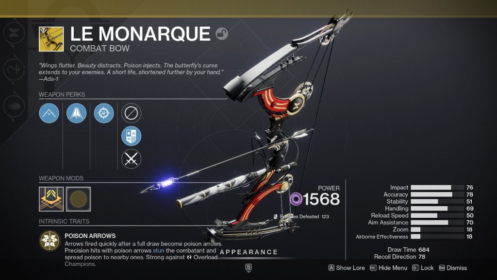 Destiny 2 Grandmaster Nightfall guide - Le Monarque in inventory. 