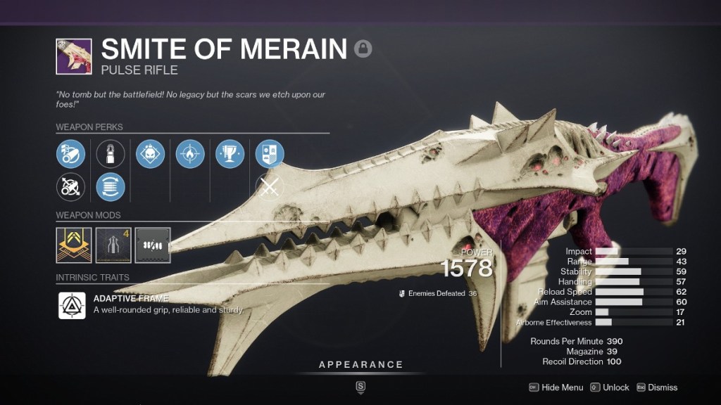 Destiny 2 Smite of Merain in inventory. 