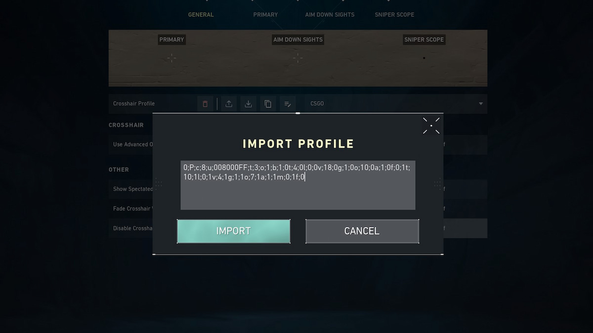 Importing Crosshair Profile in Valorant