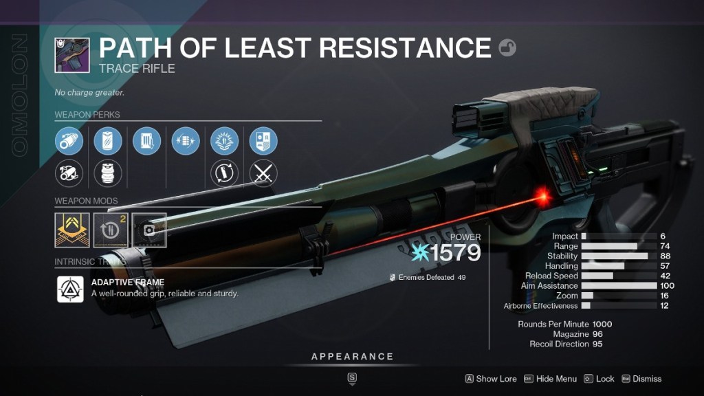 Destiny 2 double special weapon loadout - Path of Least Resistance in inventory.