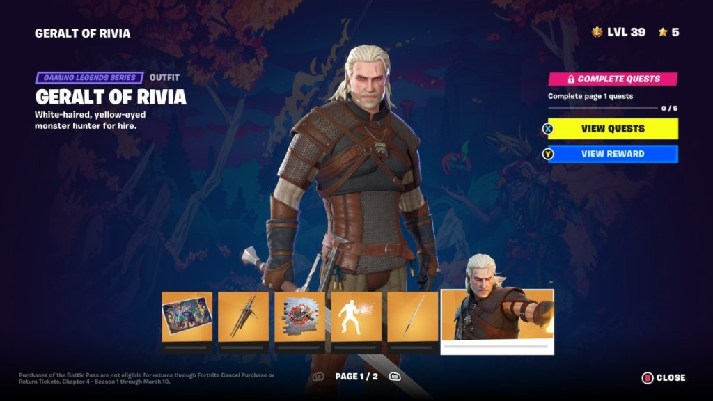 Fortnite Geralt Reward Screen