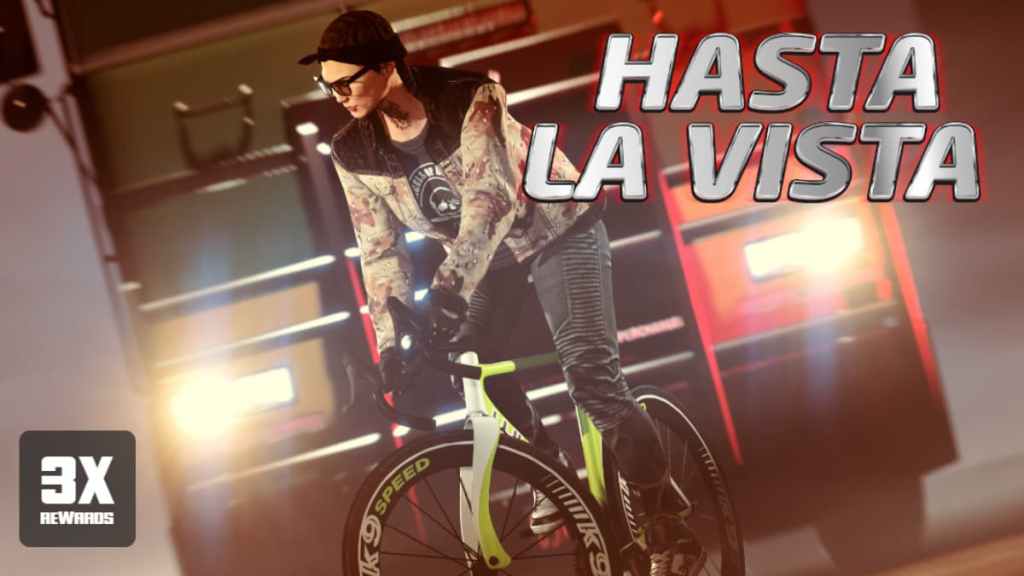 A person riding a bicycle in the Hasta La Vista event in GTA V online.