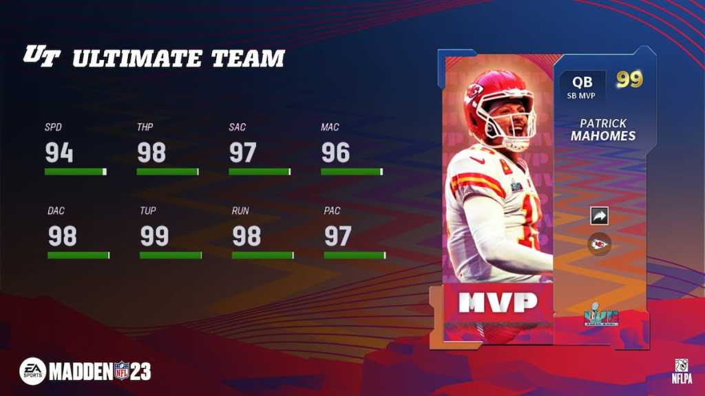 Patrick Mahomes Card in Madden 23