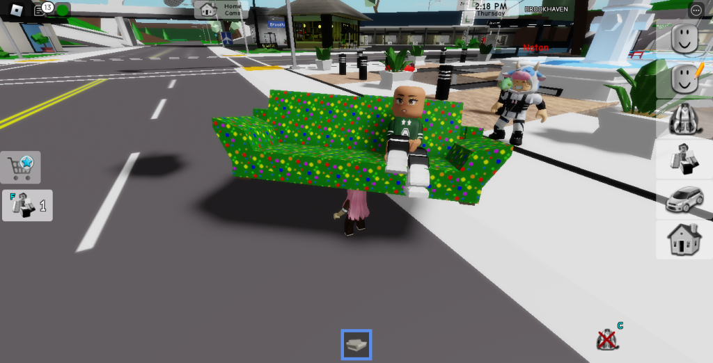 Me (IGplayz8) and my friend (jemmaplayz09) found a glitch that gave us a  hold able sofa in Brookhaven. You can't place it, but we believe it might  be a prob soon! You