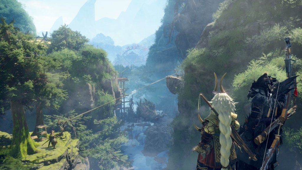 Landscape Shot of the jungle with two hunters standing together