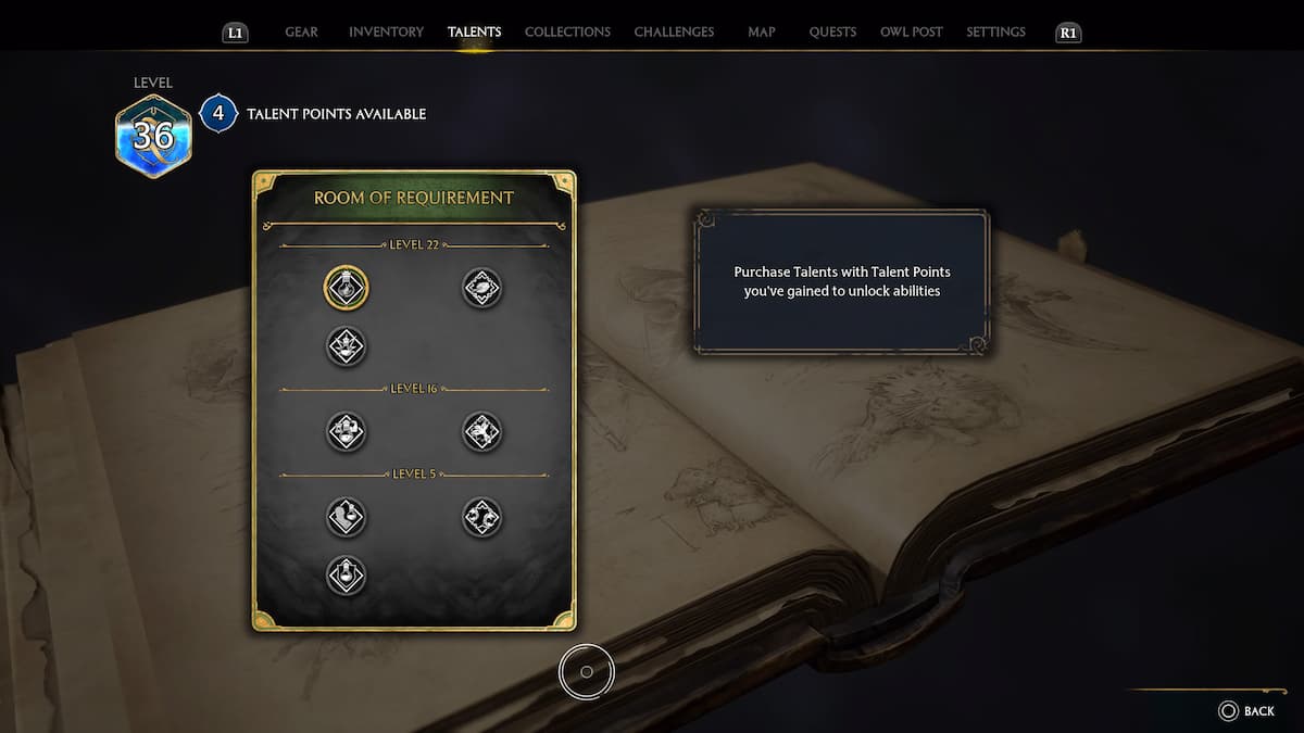 Are Room of Requirement Talents Worth it in Hogwarts Legacy? Talent tree in menu.