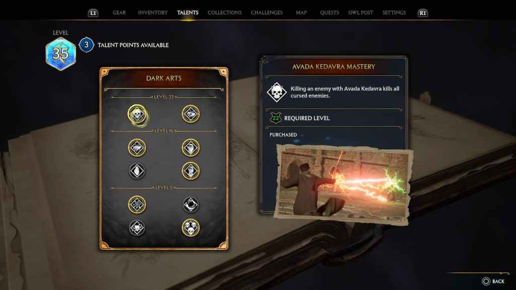 Best Dark Arts Talents to choose in Hogwarts Legacy - Avada Kedavra Mastery.