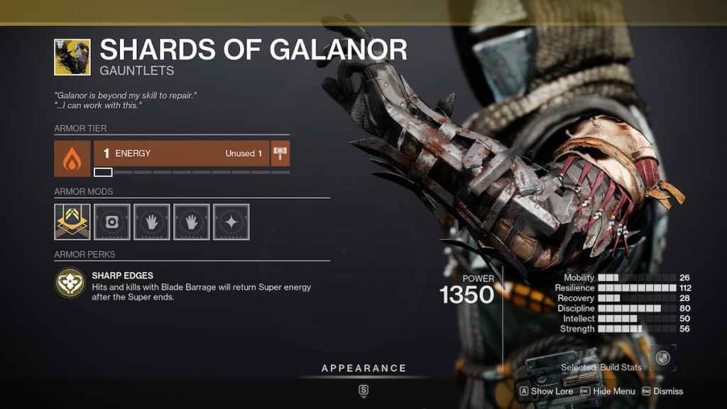 Shards of Galanor in inventory.