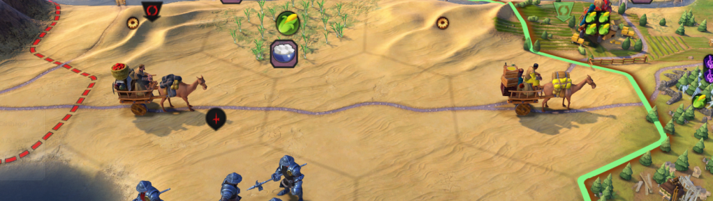 Close up of two trade routes in Civ 6 | Image by Firaxis Games