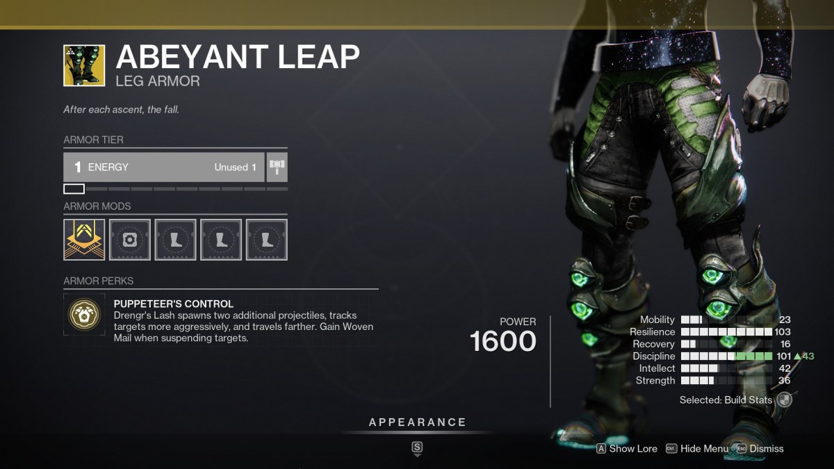 Destiny 2 - Where to Find Abeyant Leap Boots - Boots in inventory.
