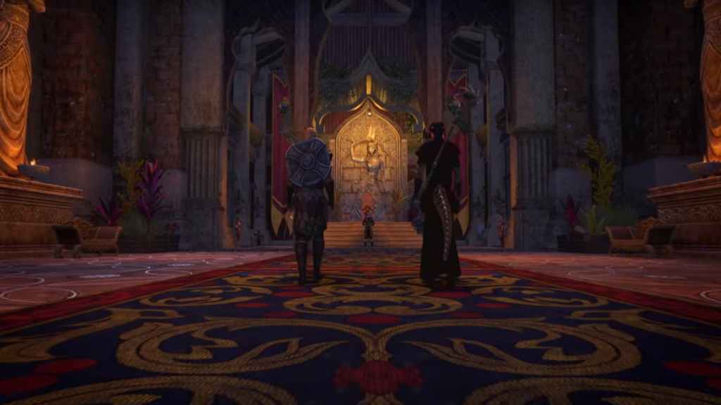 Characters walk in a regal building in ESO | Image by Bethesda Softworks