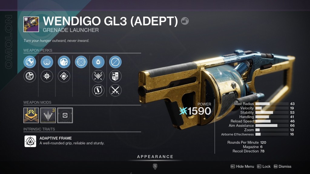 How to Best Use Spike Grenades in Destiny 2 - Wendigo GL3 in inventory. 