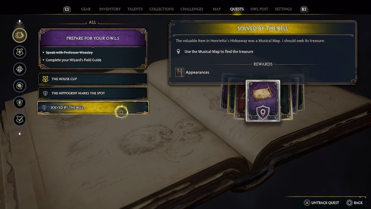 How to complete 'Solved By The Bell' puzzle in Hogwarts Legacy - Quest in journal.