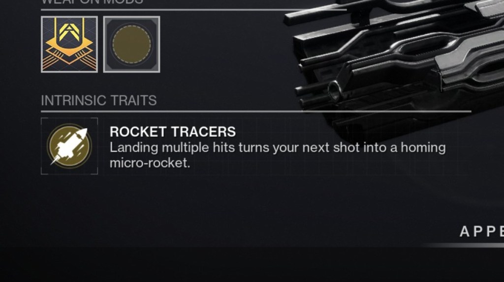 Destiny 2 Lightfall: How to Get the Quicksilver Storm Exotic Auto Rifle - perk description.