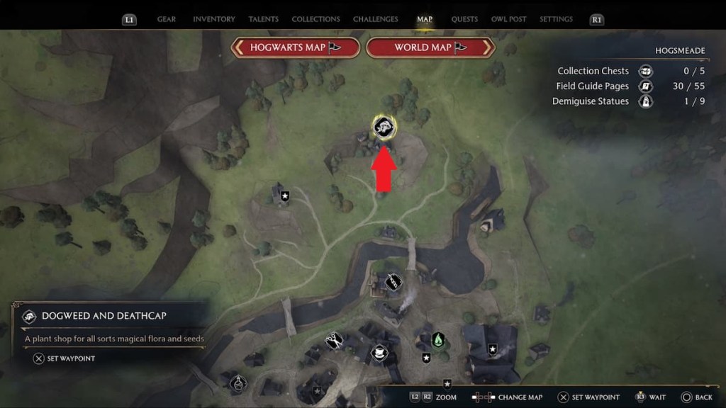 How to find Dogweed and Deathcap in Hogwarts Legacy map location