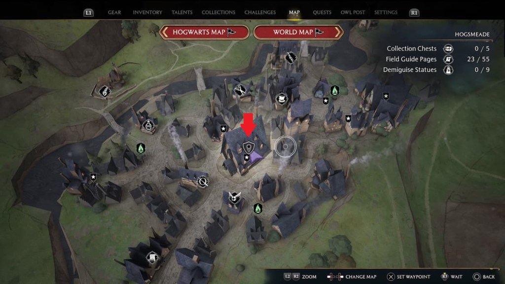 How to find side quests on the map in Hogwarts Legacy mapshot