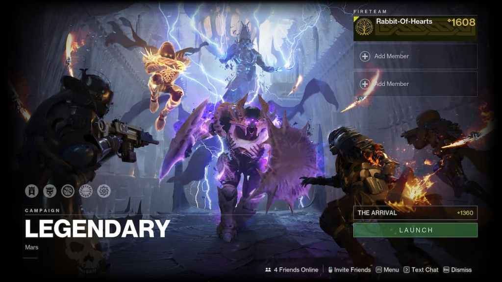 Is Destiny 2 Lightfall Higher Difficulty? Legendary Campaign screen. 