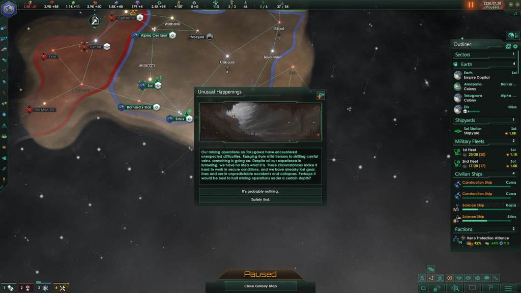 A screenshot of the "Unusual Happenings" event in Stellaris