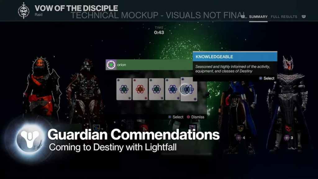 What are Commendations in Destiny 2 Lightfall - Commendation reward screen mockup.