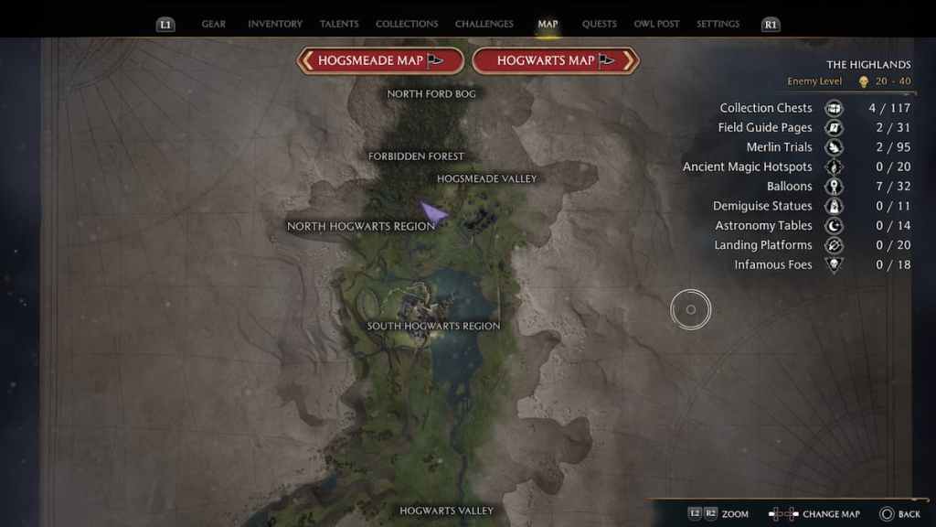 What areas can you explore in Hogwarts Legacy? Top map