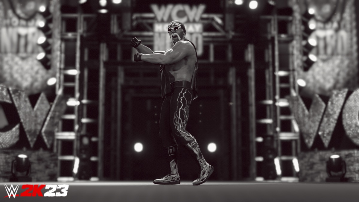 Hollywood Hulk Hogan posing in the WCW Nitro Arena
