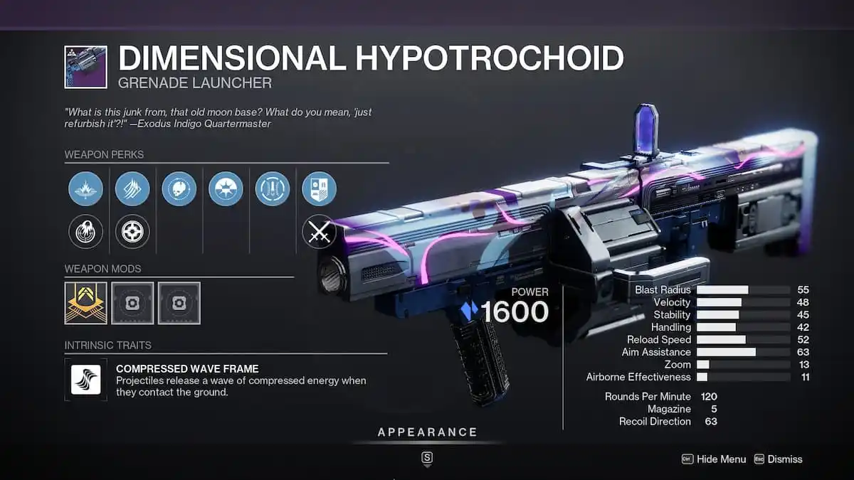 Destiny 2 Dimensional Hypotrochoid God Roll for PvE and PvP.