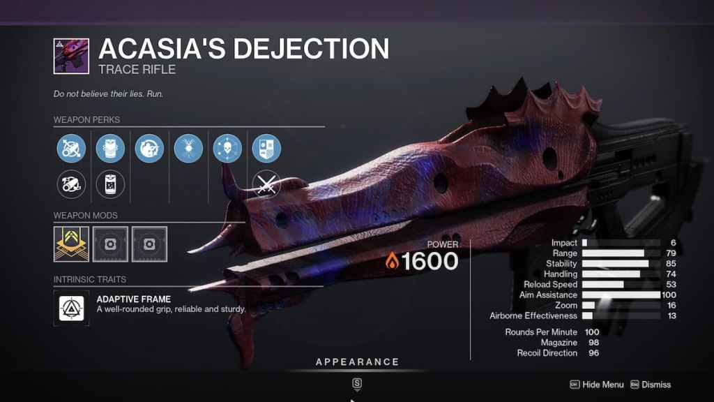 How to Get Acasia's Dejection in Destiny 2 - weapon in inventory.