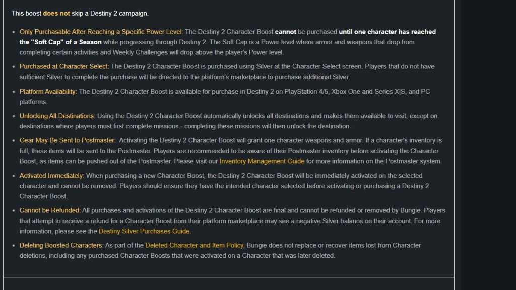 Should You Buy the Character Boost in Destiny 2? - Bungie policy. 